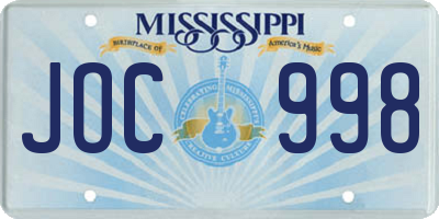 MS license plate JOC998