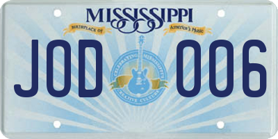 MS license plate JOD006