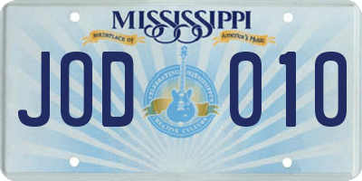MS license plate JOD010