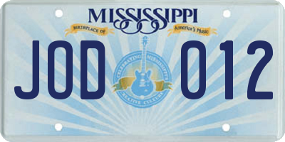 MS license plate JOD012