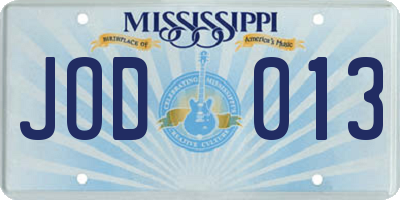 MS license plate JOD013