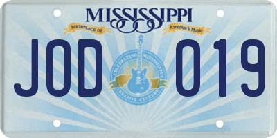 MS license plate JOD019