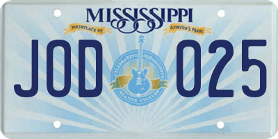 MS license plate JOD025