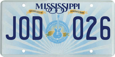 MS license plate JOD026