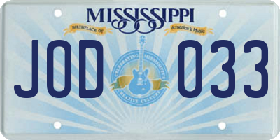 MS license plate JOD033