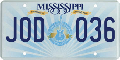 MS license plate JOD036