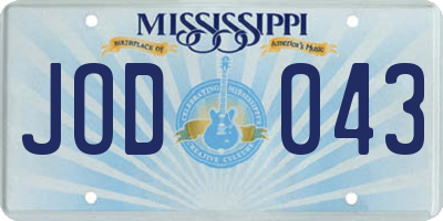 MS license plate JOD043