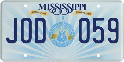 MS license plate JOD059