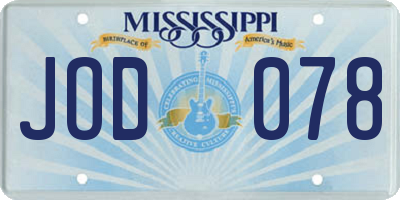 MS license plate JOD078