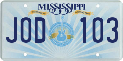 MS license plate JOD103