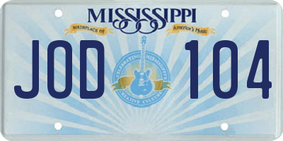 MS license plate JOD104