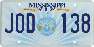 MS license plate JOD138