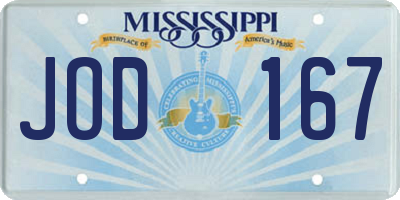 MS license plate JOD167