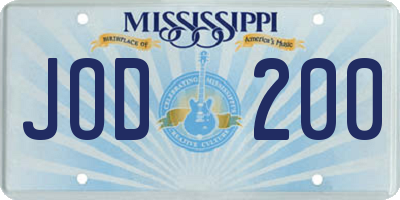MS license plate JOD200
