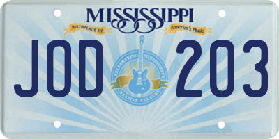 MS license plate JOD203