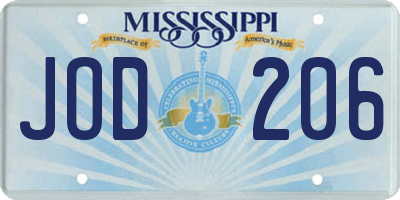 MS license plate JOD206