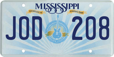MS license plate JOD208