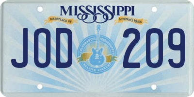 MS license plate JOD209