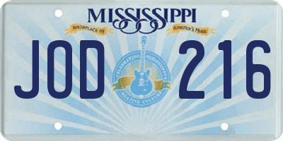MS license plate JOD216