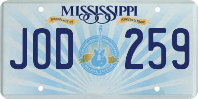 MS license plate JOD259