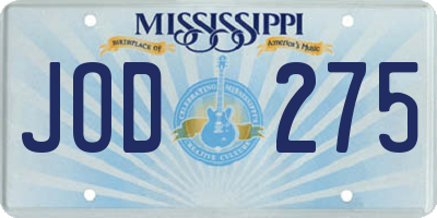 MS license plate JOD275