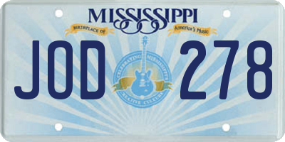 MS license plate JOD278