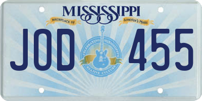 MS license plate JOD455