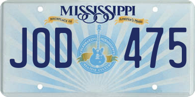 MS license plate JOD475