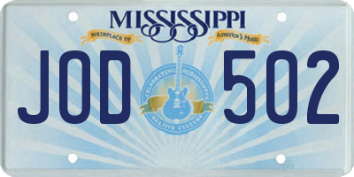 MS license plate JOD502
