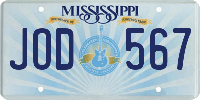 MS license plate JOD567