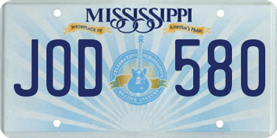 MS license plate JOD580