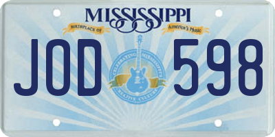 MS license plate JOD598