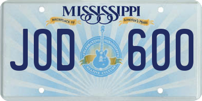 MS license plate JOD600