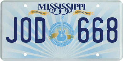 MS license plate JOD668