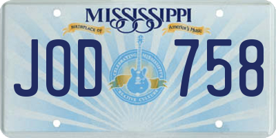 MS license plate JOD758