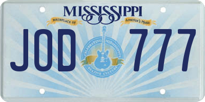 MS license plate JOD777