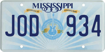 MS license plate JOD934