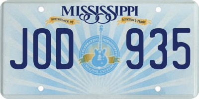 MS license plate JOD935