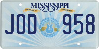 MS license plate JOD958