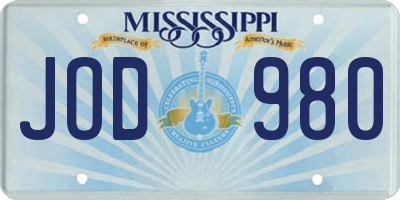MS license plate JOD980