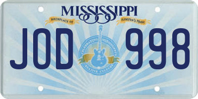 MS license plate JOD998