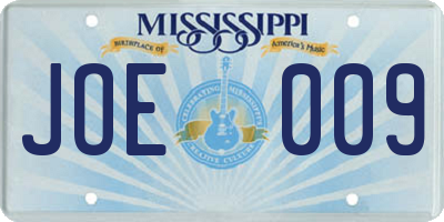 MS license plate JOE009