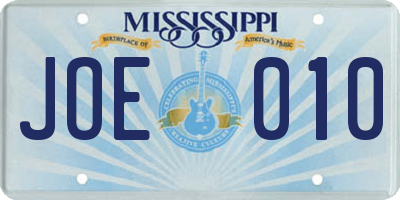 MS license plate JOE010
