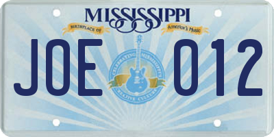 MS license plate JOE012