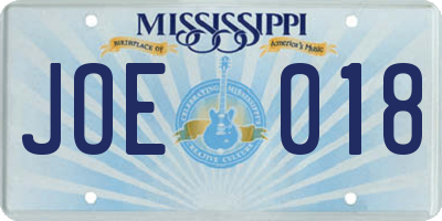 MS license plate JOE018
