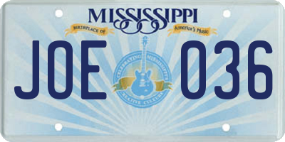 MS license plate JOE036