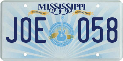 MS license plate JOE058