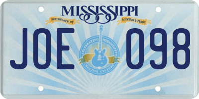 MS license plate JOE098