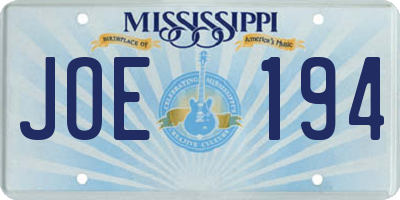 MS license plate JOE194