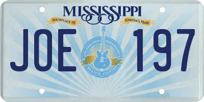 MS license plate JOE197